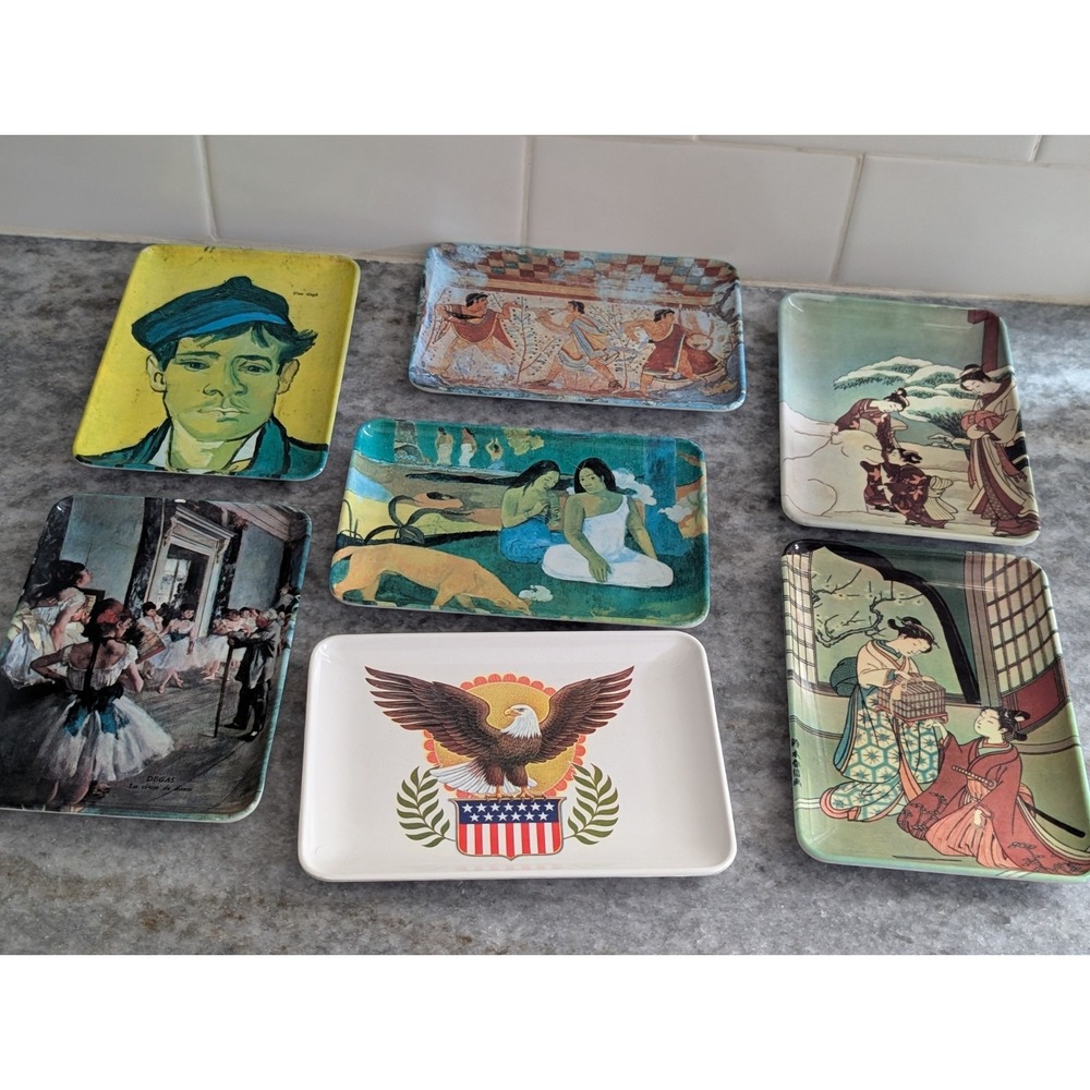 Vintage Decorative Crafts Inc. Made In Italy Art Trinket Trays Set Of 7